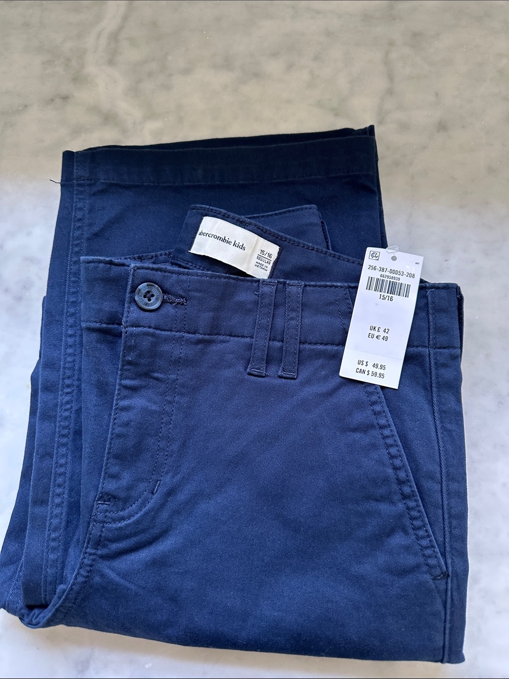 NEW abercrombie kids navy blue kids chinos Size 15/16